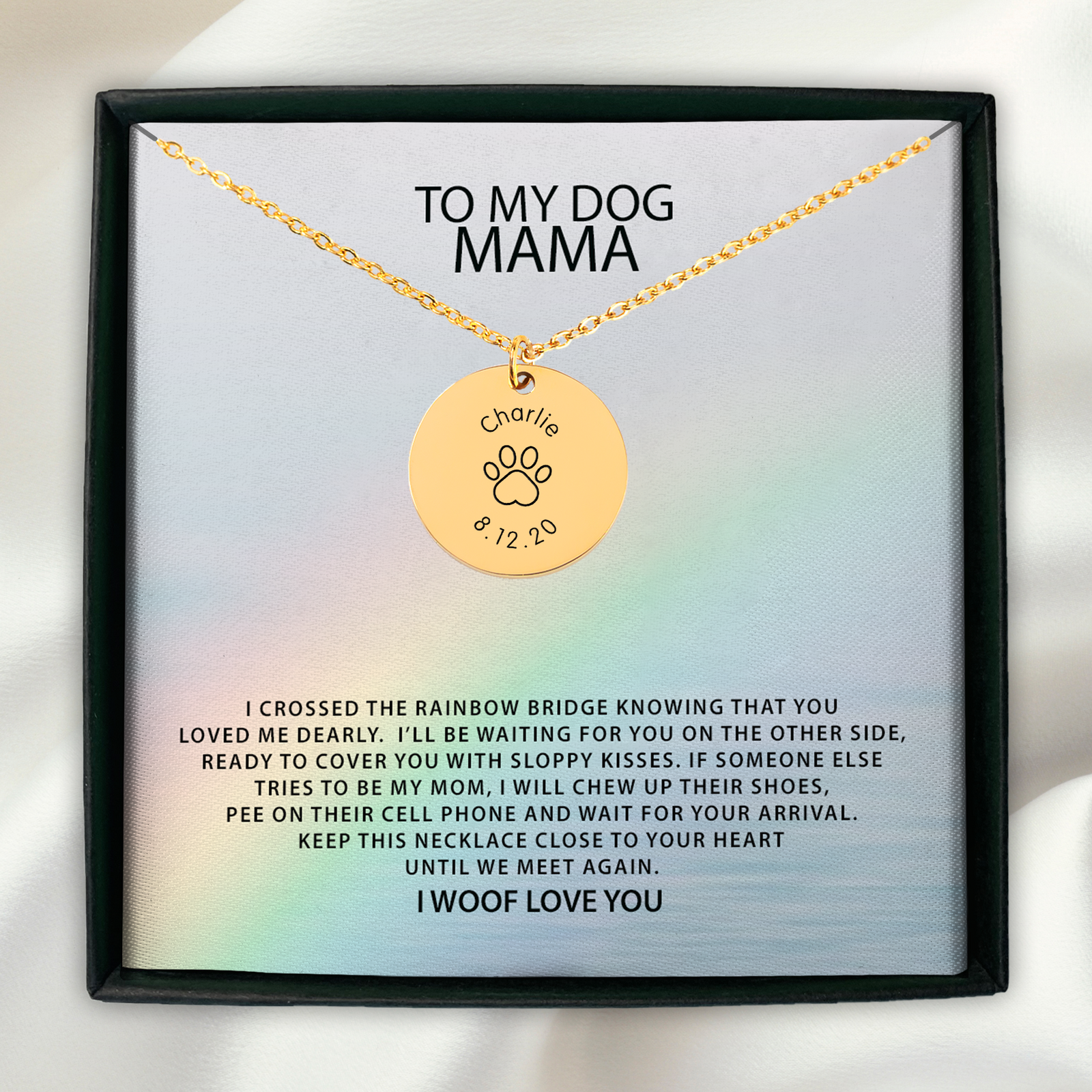 Personalized To My Dog Mama Rainbow Bridge  Dog Paw Necklace, Custom Loss of Dog Memorial Jewelry, Dog Loss Gift, Pet Sympathy Necklaceour Own Design - Coin Necklace