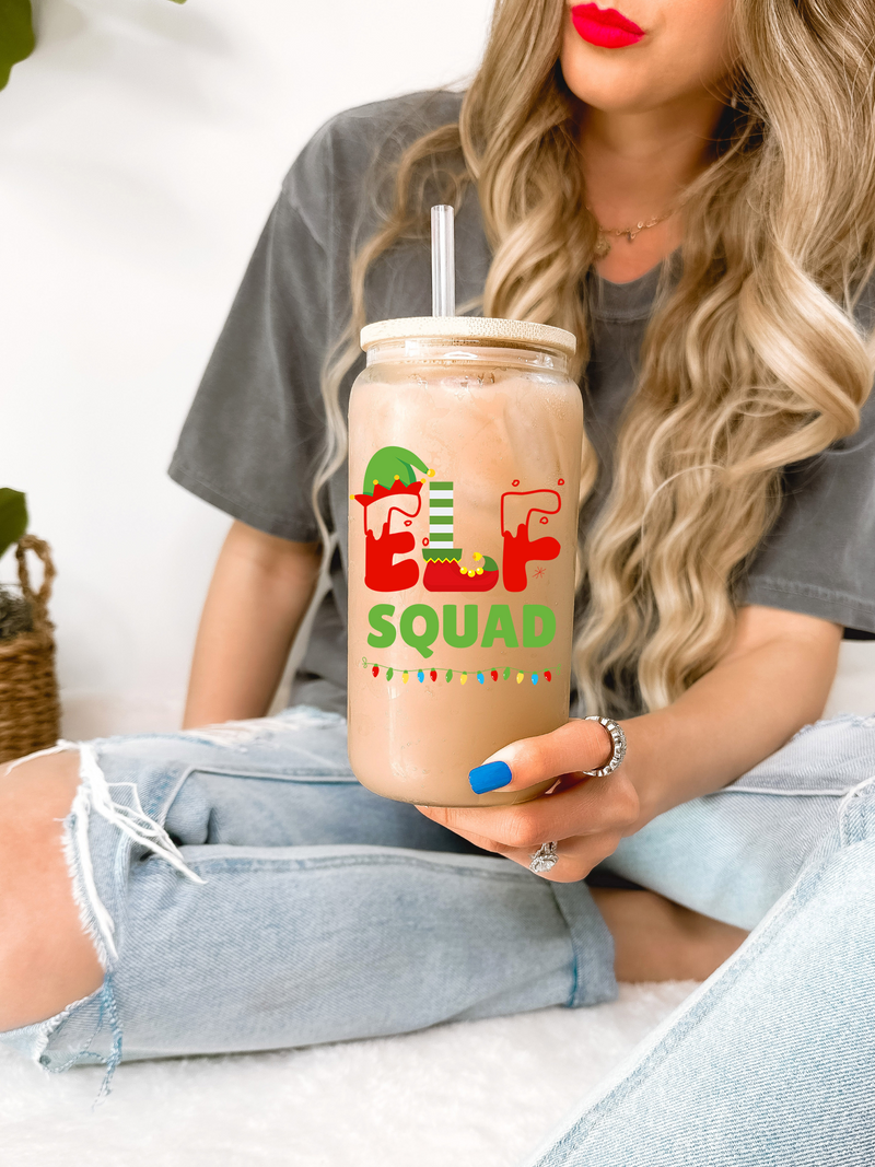 Elf Squad Glass Mug Tumbler, Christmas Elf Mug, Christmas Gift for Bestie, Coworker Gifts, Ugly Christmas Mug