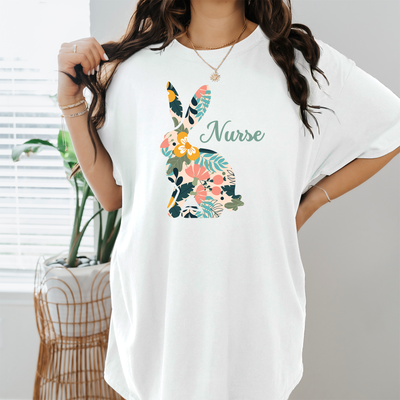 Easter Bunny Nurse Shirt, Cute Floral Bunny Shirt, Easter Gift For Nurse, Nursing School Shirt, Happy Easter Shirt, Rabbit Flower Nursing Shirts