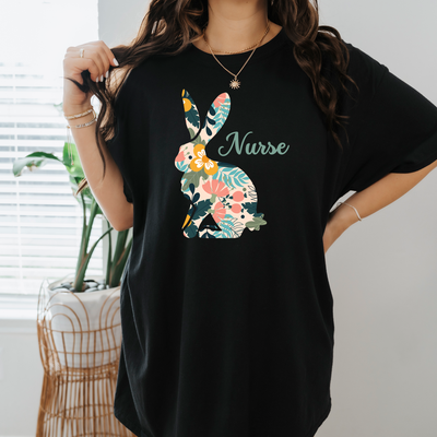 Easter Bunny Nurse Shirt, Cute Floral Bunny Shirt, Easter Gift For Nurse, Nursing School Shirt, Happy Easter Shirt, Rabbit Flower Nursing Shirts