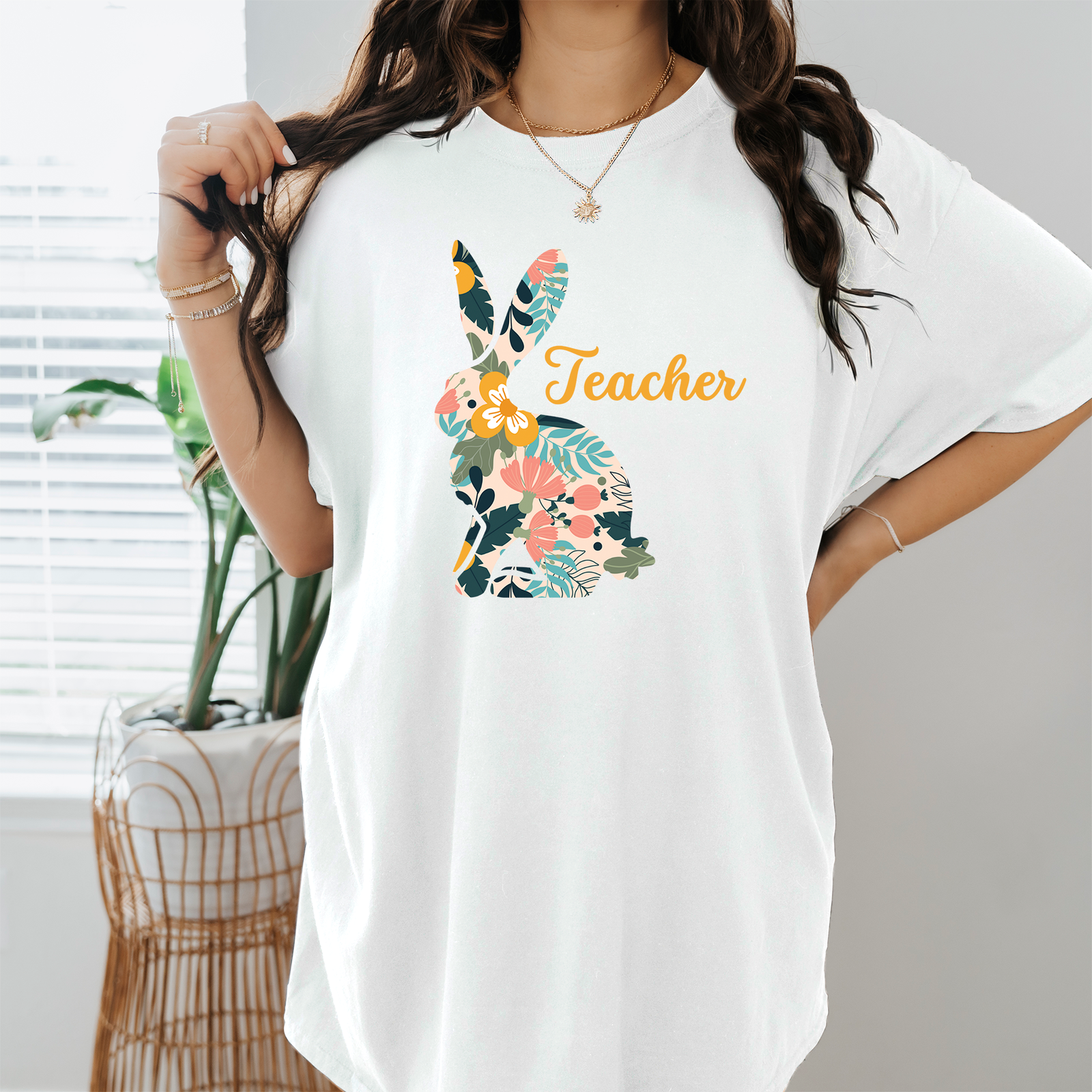 Easter Bunny Teacher Shirt, Cute Floral Bunny Shirt, Easter Gift For Teacher, Teacher Bunny Shirt, Happy Easter Shirt, Rabbit Flower Shirts