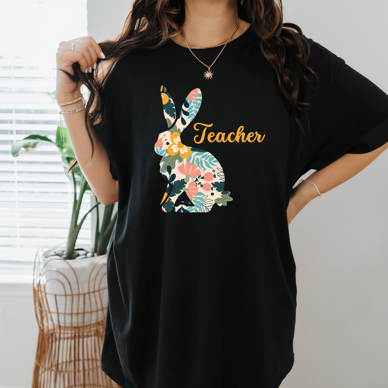 Easter Bunny Teacher Shirt, Cute Floral Bunny Shirt, Easter Gift For Teacher, Teacher Bunny Shirt, Happy Easter Shirt, Rabbit Flower Shirts