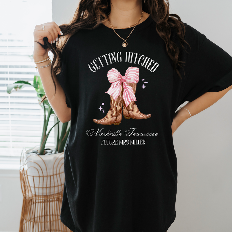 Personalized Bride Shirt, Getting Hitched, Bachelorette Shirt, Custom Engagement Gift for Future Bride, Future Mrs Shirt