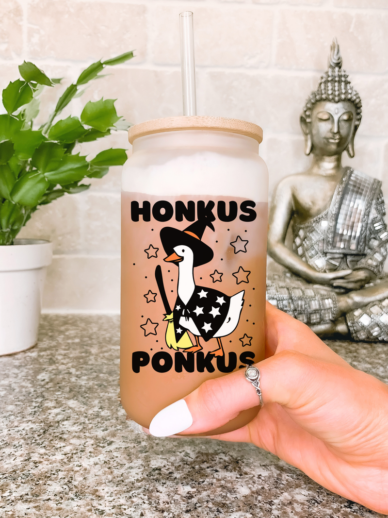Goose Lover Gift, Silly Goose Glass Mug Tumbler, Honkus Ponkus, Cute Halloween Mugs, Goose Mug, Spooky Mugs, Fall Season Witchy Coffee Mug