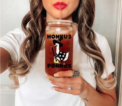 Goose Lover Gift, Silly Goose Glass Mug Tumbler, Honkus Ponkus, Cute Halloween Mugs, Goose Mug, Spooky Mugs, Fall Season Witchy Coffee Mug