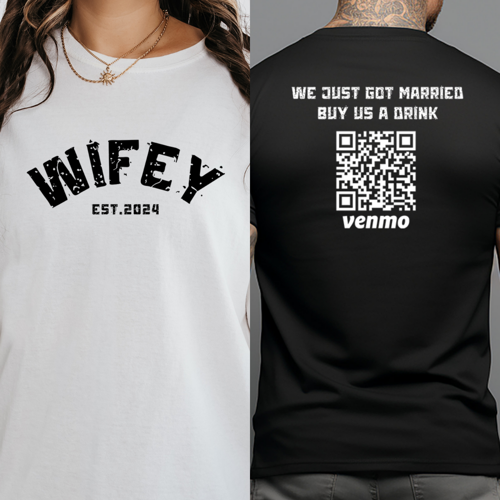 Personalized Hubby Wifey Shirts, Wedding Honeymoon Fund Venmo Shirt, Just Married Buy Us A Drink, Custom Gift for Couples, Mr and Mrs Shirts