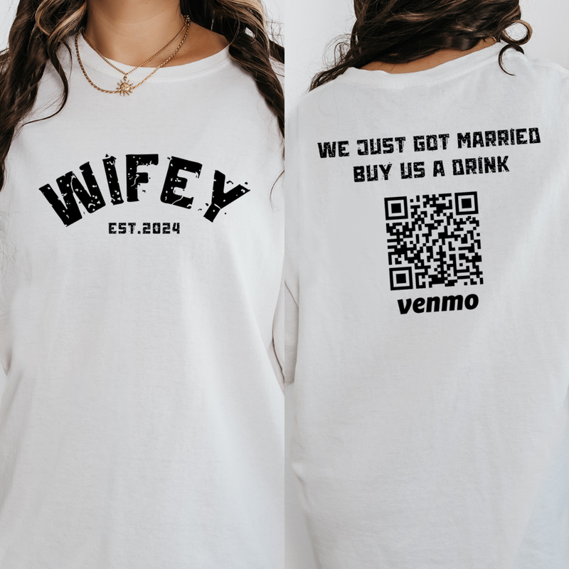 Personalized Hubby Wifey Shirts, Wedding Honeymoon Fund Venmo Shirt, Just Married Buy Us A Drink, Custom Gift for Couples, Mr and Mrs Shirts