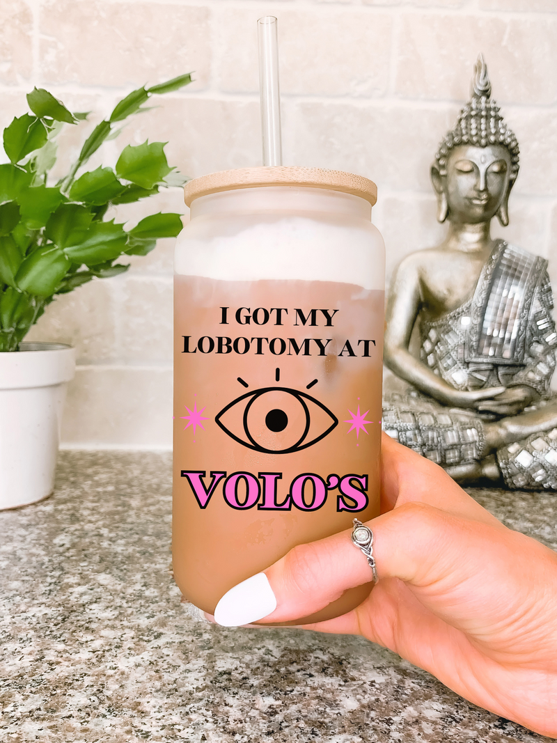 I Got My Lobotomy at Volo's 16 oz Glass Mug, Baldurs Gate Mug, Gamer Travel Mug, Birthday Gift for Best Friend, Geek Coffee Mug