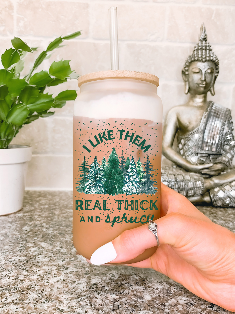 I Like Them Real Thick And Sprucey Travel Mug with handle, Funny Christmas Gift for Her, Funny Christmas Coffee Mug, Cute White Elephant Gift, Secret Santa Gift Ideas