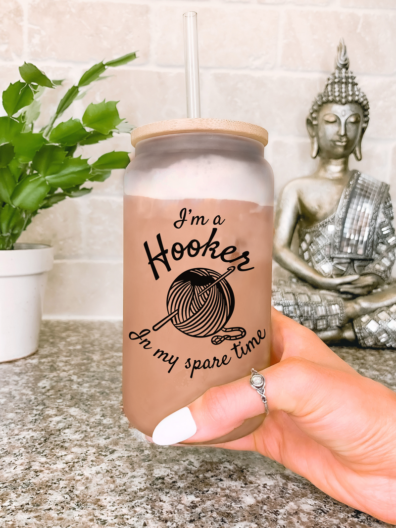 Crochet Lover Glass Mug, Funny Gift For Knitter, Crochet Funny Mug, 16oz Clear Crochet Mug, Gift For Mom, Gift For Her, Funny Knitting Mug
