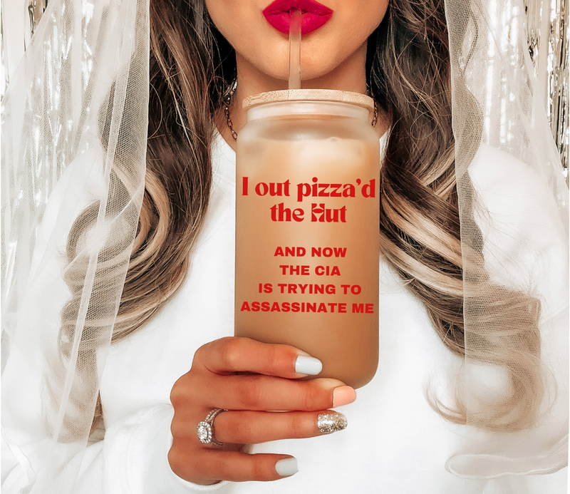 I Out Pizza'd the Hut Glass Mug Tumbler, Cursed Mug, Paris Hilton Twitter Meme Iced Coffee Mugs, Weirdcore GenZ Coffee Mug, Sassy Gift Ideas