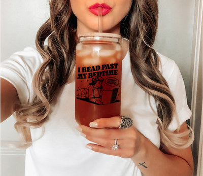 Book Lover Glass Mug, I Read Past My Bedtime Tumbler, Midnight Book Club Gift For Her, Retro Reader Smut Slut Bookish Gift, Romance Reader