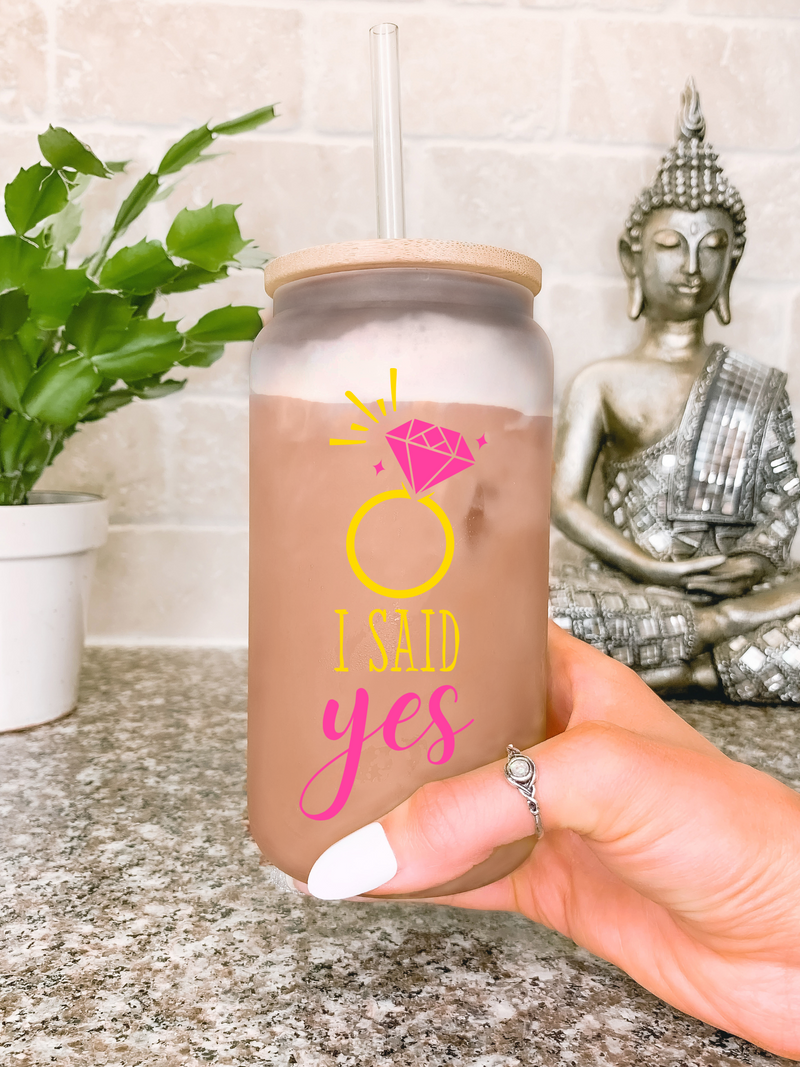 I Said Yes Tumbler, 16oz Glass Mug Bride Mug, Future Mrs, Bride To Be Cup, Bachelorette Favors, Bride Gift, Engagement Gift for Fiance