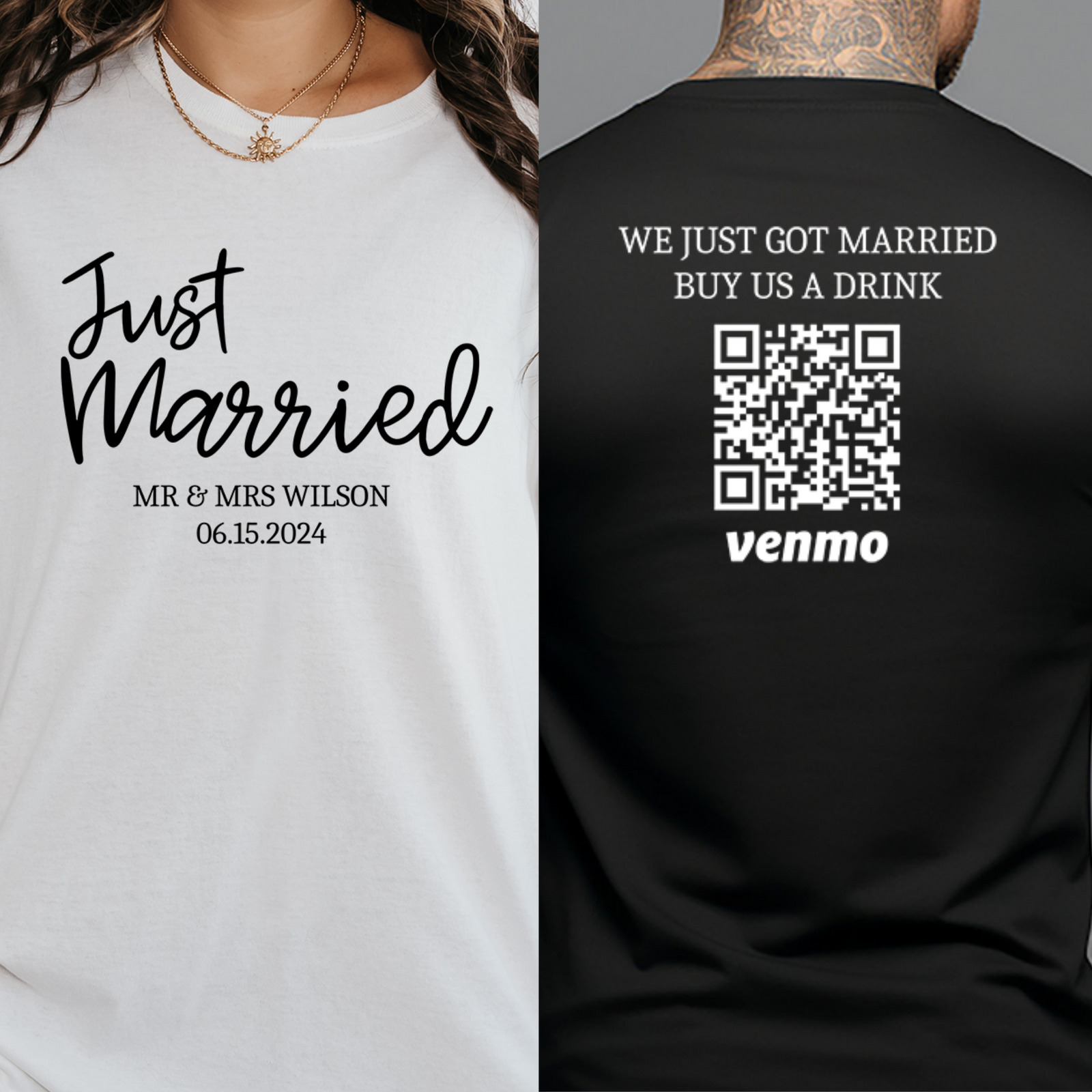 Personalized Just Married Buy Us A Drink Venmo Shirts, Custom Honeymoon Shirts. Wedding Gift for Couple, Newlywed Shirts, Mr and Mrs Shirt