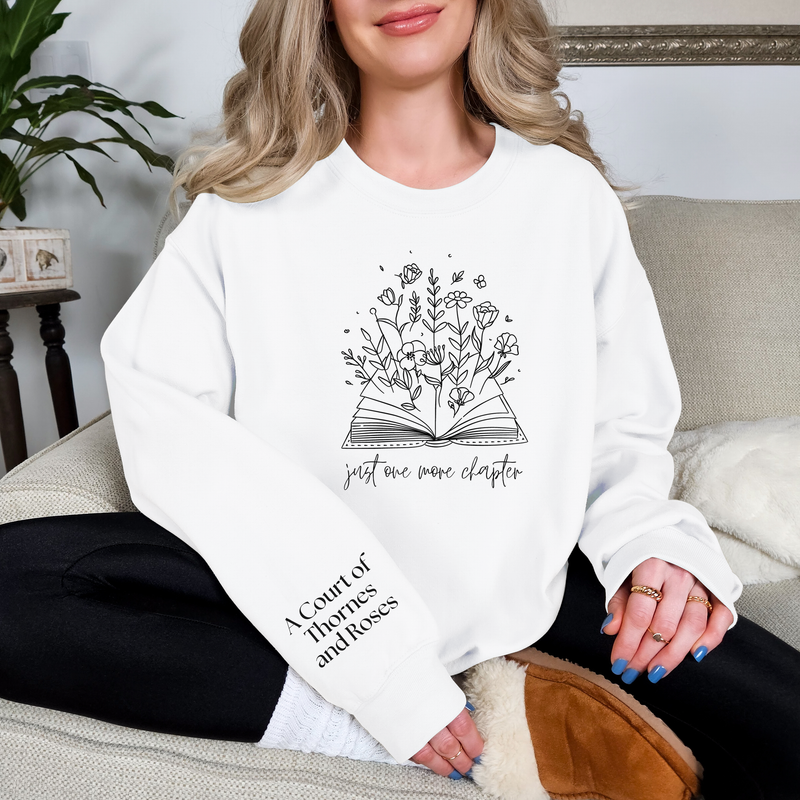 Personalized Bookish Sweatshirt, Just One More Chapter, Custom Book Title Sweatshirt, Reader Shirt, Book Lover, Bookworm, Bookish Sweater