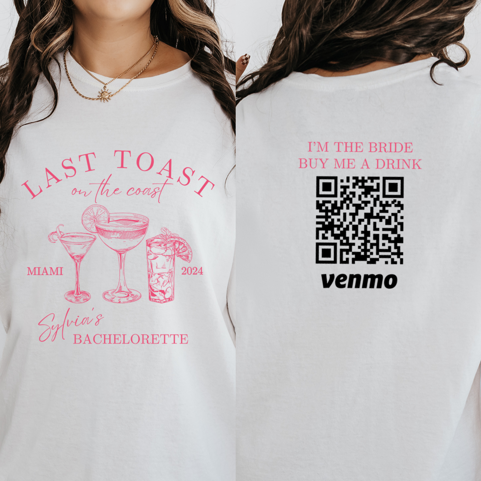Personalized Beach Bachelorette Shirt, Last Toast on The Coast Beach Coastal Bachelorette Party Shirts, Custom Venmo Buy The Bride A Drink