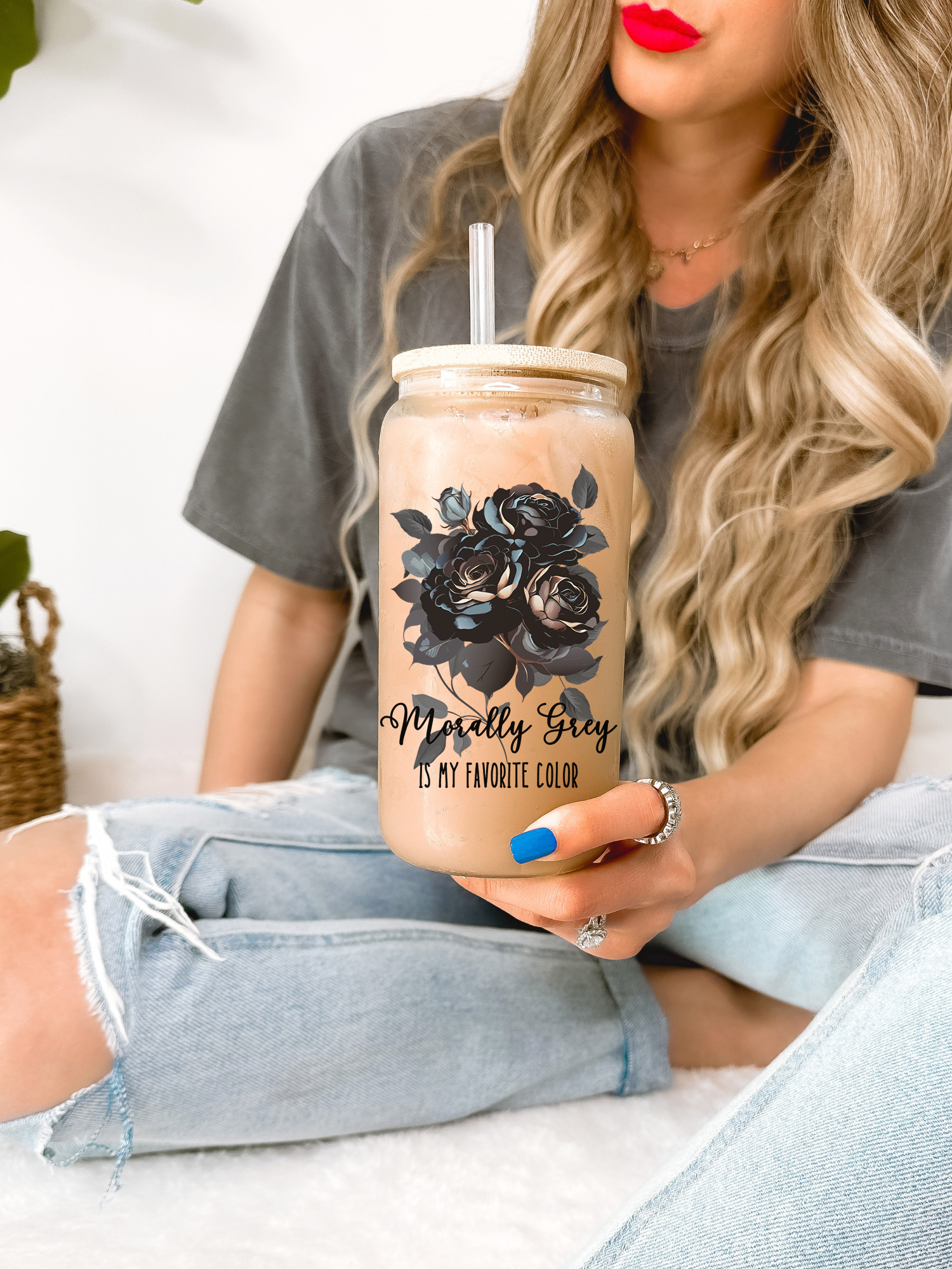 Morally Grey Glass Mug Tumbler, 16 oz Glass Mug for Fantasy Book Lover, Smut Reader Gifts for Her, Bookish Gift Ideas