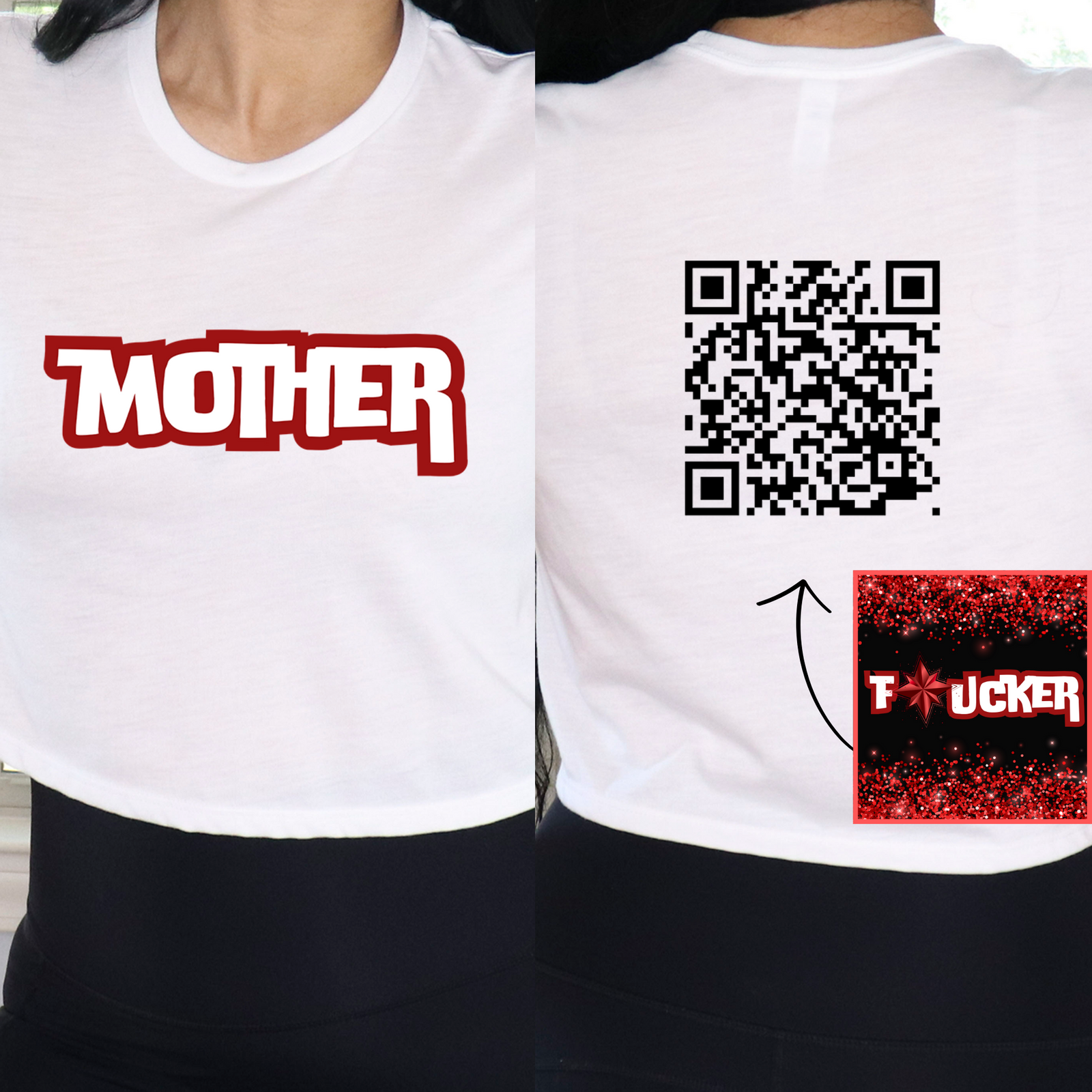 Mother Fucker QR Code Crop Top, Funny Scannable Baby Tee Shirts, Sarcasm Shirt, Cute Gift for Friend