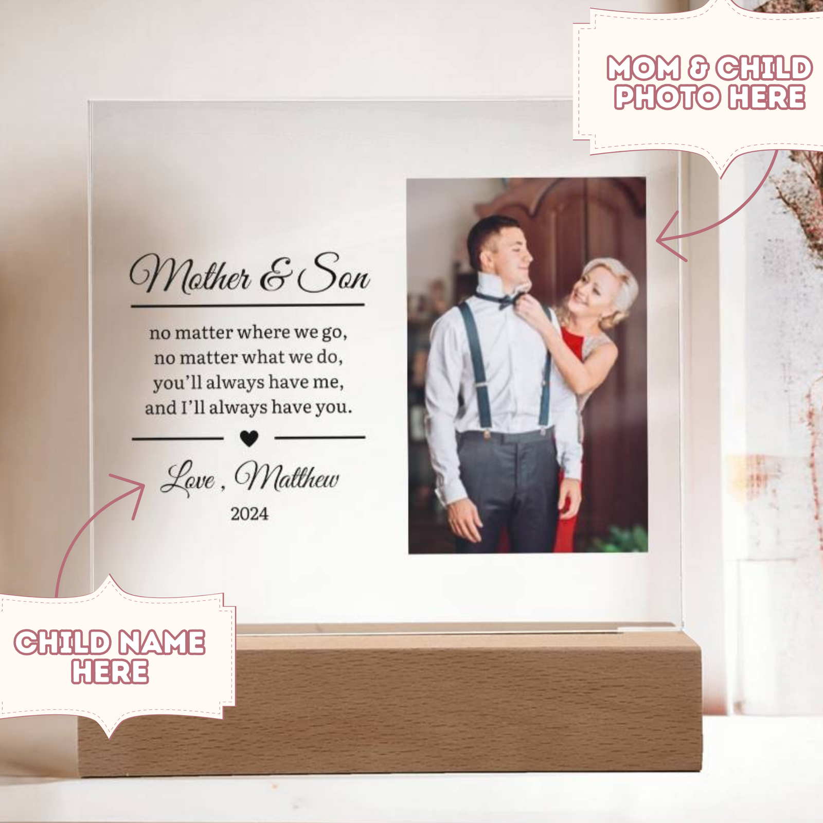 Personalized Mother Wedding Gift from Son, Picture Frame Plaque, Custom Photo Wedding Gift for Mom from Groom