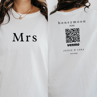 Personalized Mr and Mrs Shirt, Custom Honeymoon Fund Venmo Shirt, Honeymoon Shirts, Wedding Gift for Couples, Newlywed Gift, Matching Shirts