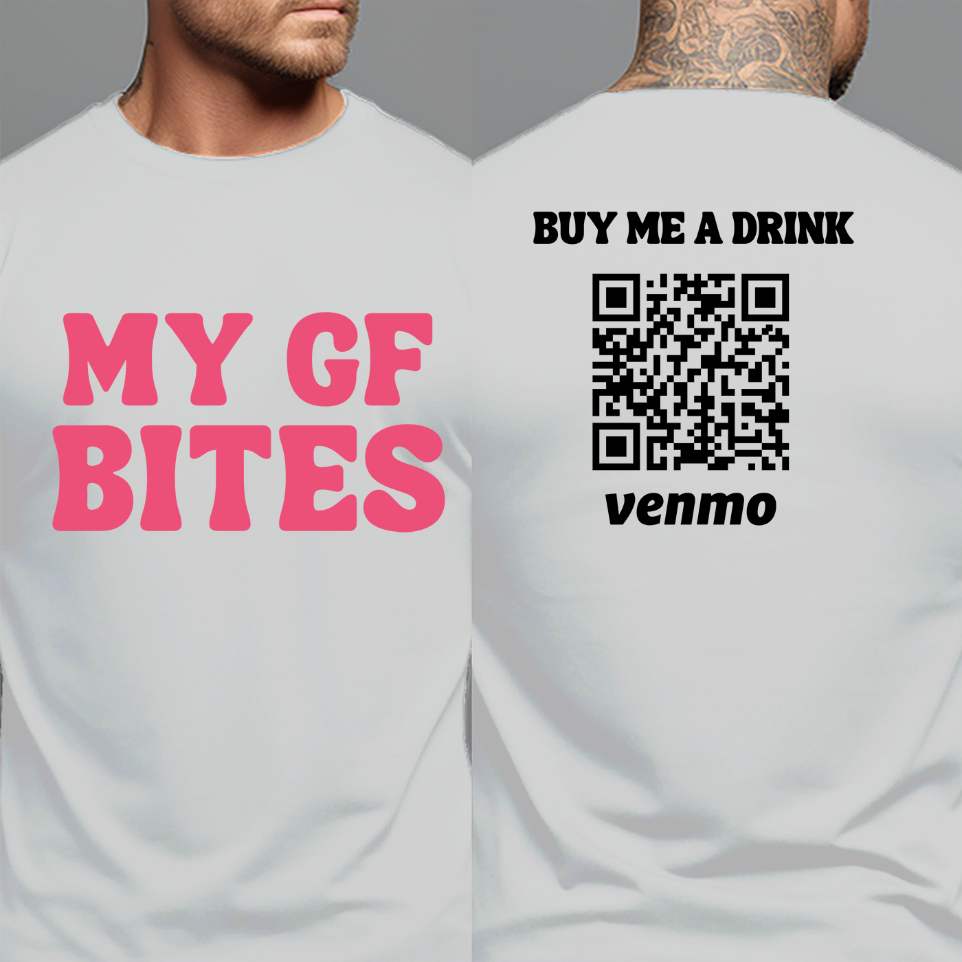 Personalized My GF Bites Shirts, Custom Venmo Shirt, Buy Me A Drink, Funny Birthday Gift from Girlfriend, Anniversary Gift for Him