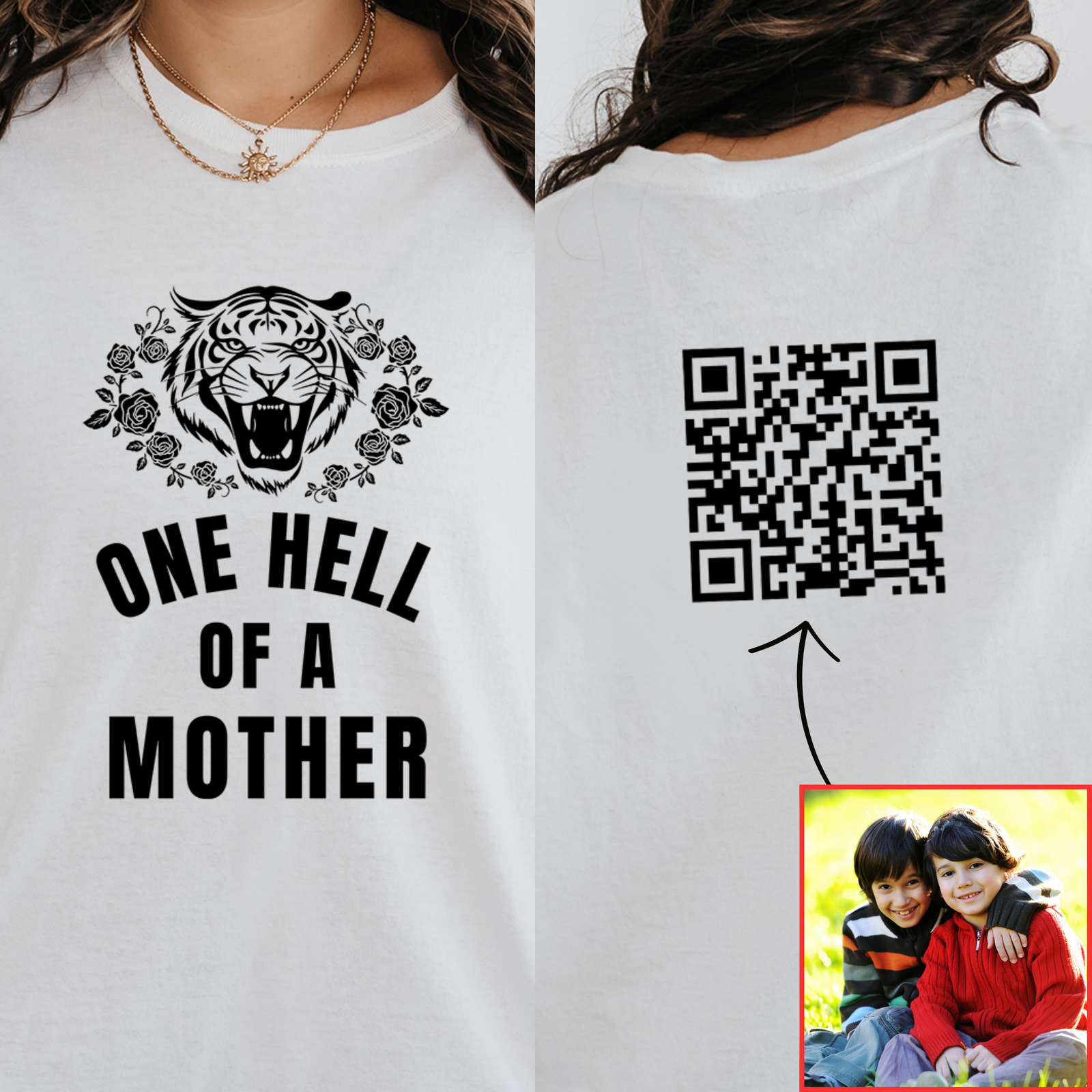 Personalized One Hell Of A Mother Shirt, Custom QR Code Tee, Kids Photo Shirt, Mothers Day Gift for Mom, Mom Birthday Gift Ideas, Mom Shirts
