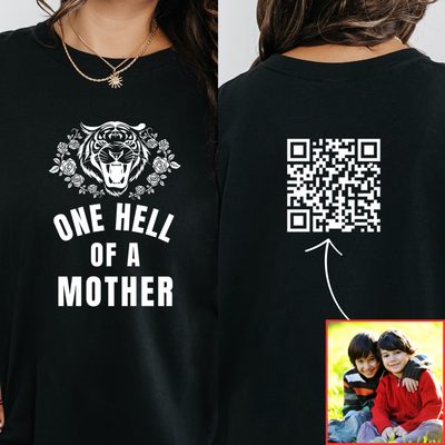 Personalized One Hell Of A Mother Shirt, Custom QR Code Tee, Kids Photo Shirt, Mothers Day Gift for Mom, Mom Birthday Gift Ideas, Mom Shirts