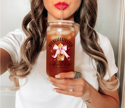 Overcaffeinated Moms Club Glass Mug, Overstimulated Mom Iced Coffee Cup, Funny Mothers Day Gift, Gift for New Mom, Coffee Lover Gift for Her