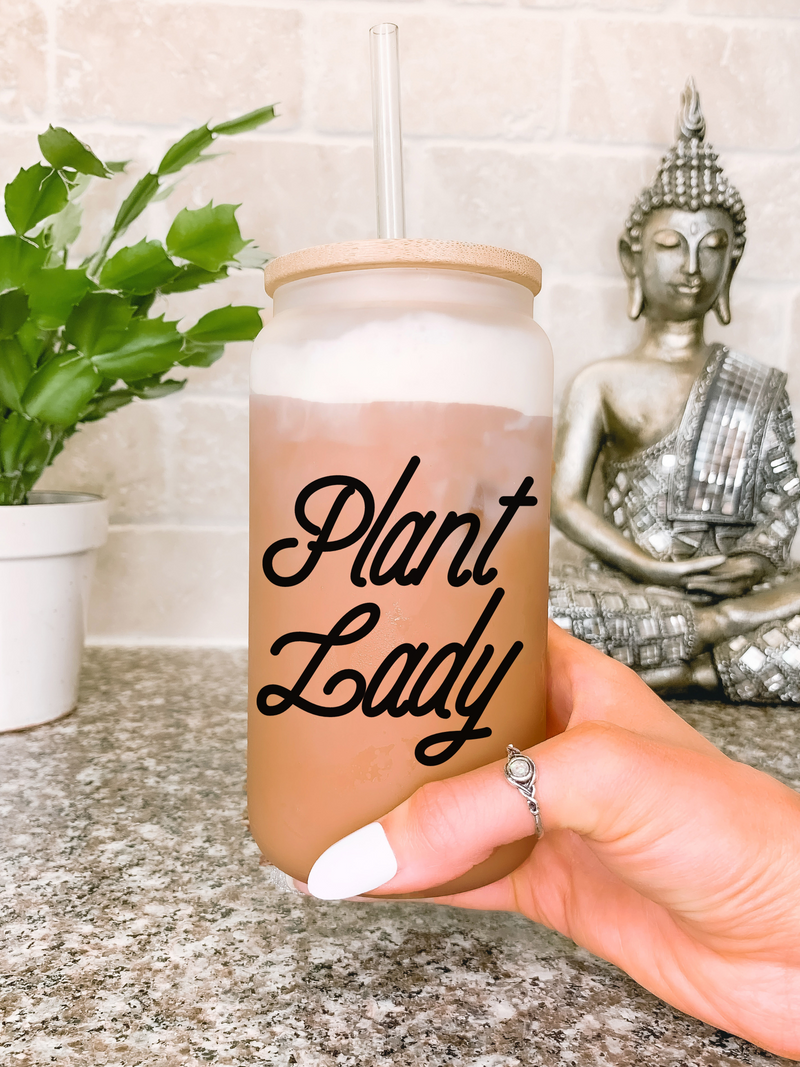 Plant Lady Glass Mug Tumbler, Plant Mom Gifts for Her, Planter Mug, Plant Lover Gift Idea, Gardening Gift for Mom