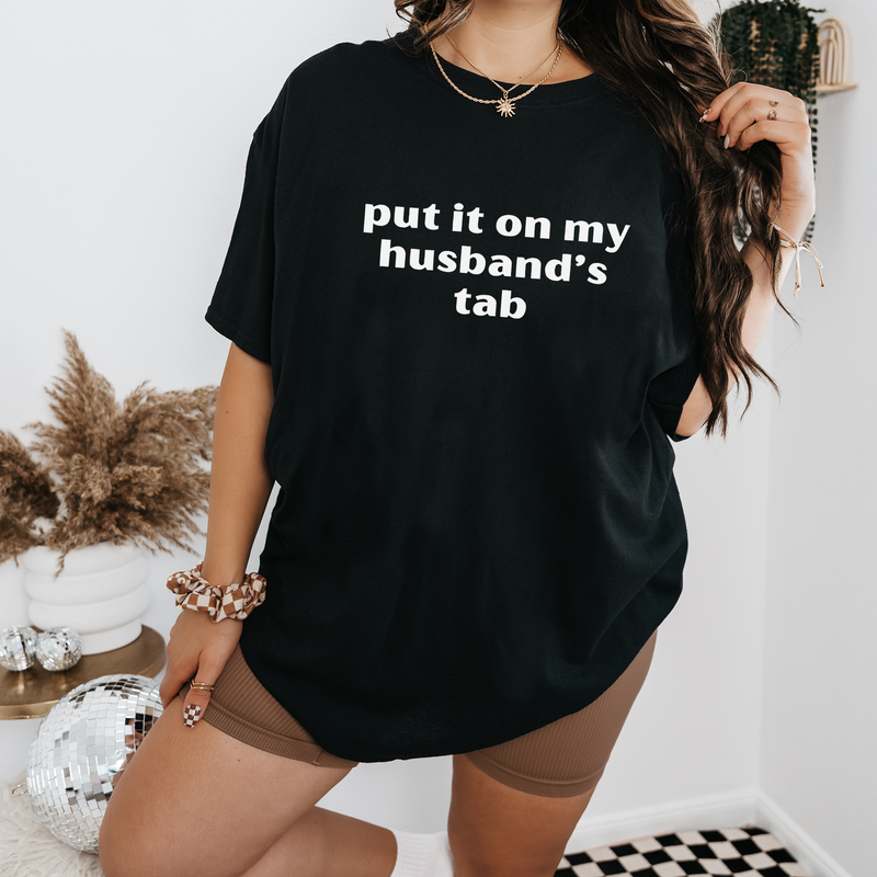 Personalized Put It On My Husband's Tab Venmo Code Shirts, Custom Honeymoon Shirt, Funyy Bachelorette Party, Wedding Gift for Bride