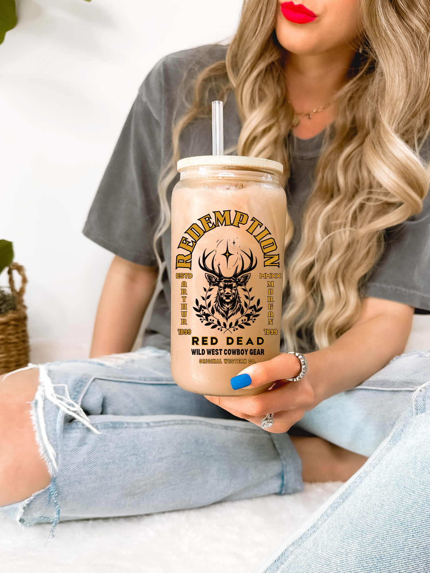 Retro Red Dead Redemption 16 oz Glass Mug, Arthur Morgan High Honor Deer Path Mug, Video Games Lover Tumbler, Western Cowboy Quote