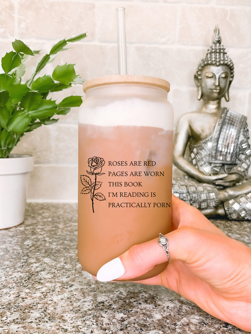 Smut Reader Mug, Roses Are Red Funny 16oz Clear Glass Mug, Gift for Romance Reader, Spicy Book Lover Gift for Her, Bookish Tumbler