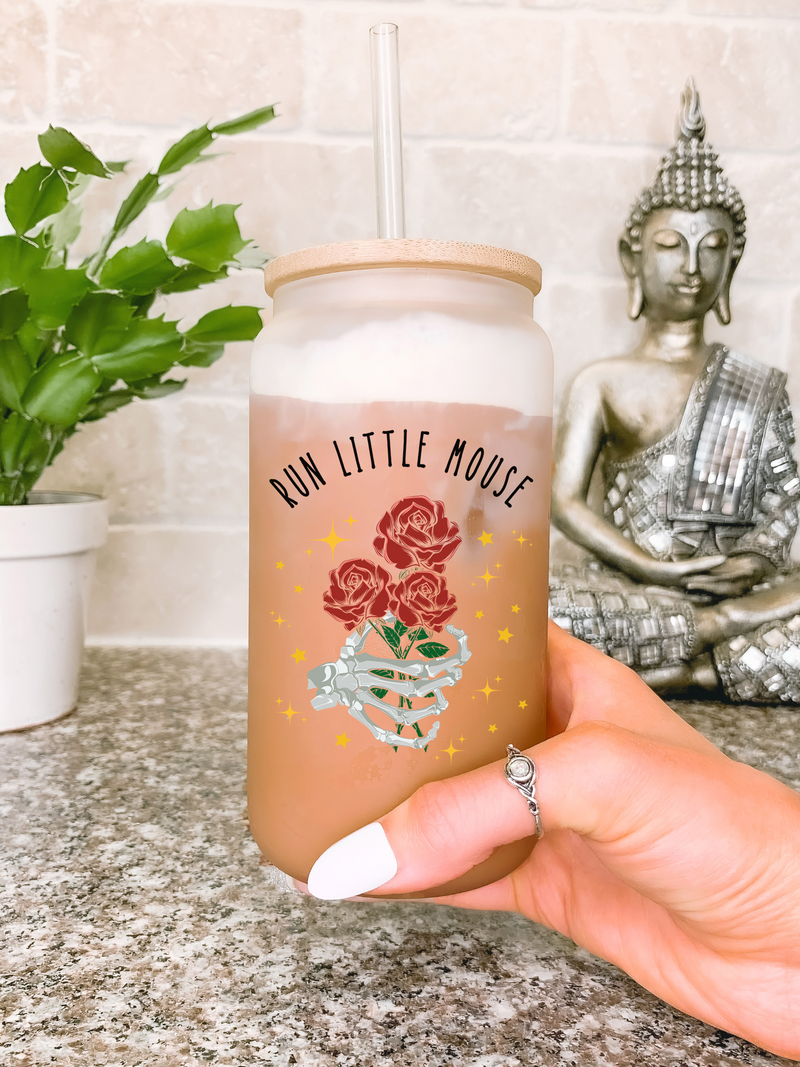 Run Little Mouse Glass Mug, Rose Skeleton 16 oz Travel Mug, Haunting Adeline Tumbler, Dark Romance Reader Gift, Smut Reader, Book Lover Mugs