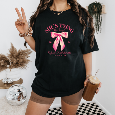 Personalized Shes Tying The Knot Bachelorette Party Shirt, Coquette Aesthetic, Girly Bachelorette, Bridesmaid Shirts, Custom Venmo Shirts