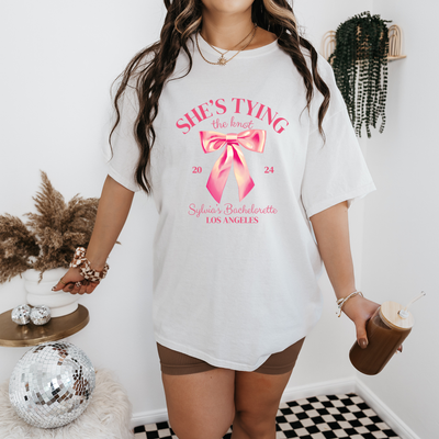 Personalized Shes Tying The Knot Bachelorette Party Shirt, Coquette Aesthetic, Girly Bachelorette, Bridesmaid Shirts, Custom Venmo Shirts