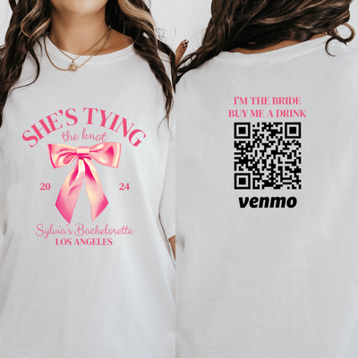 Personalized Shes Tying The Knot Bachelorette Party Shirt, Coquette Aesthetic, Girly Bachelorette, Bridesmaid Shirts, Custom Venmo Shirts