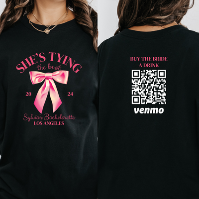 Personalized Shes Tying The Knot Bachelorette Party Shirt, Coquette Aesthetic, Girly Bachelorette, Bridesmaid Shirts, Custom Venmo Shirts