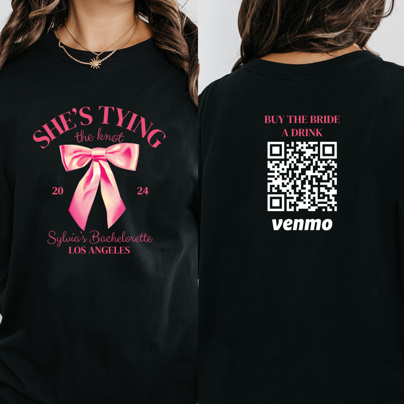 Personalized Shes Tying The Knot Bachelorette Party Shirt, Coquette Aesthetic, Girly Bachelorette, Bridesmaid Shirts, Custom Venmo Shirts