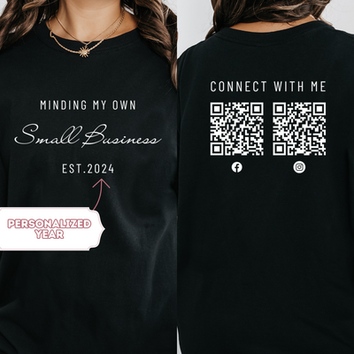 Personalized Small Business Owner Shirt, Minding My Own Small Business Custom Social Media QR Code Shirts, Entrepreneur Gift