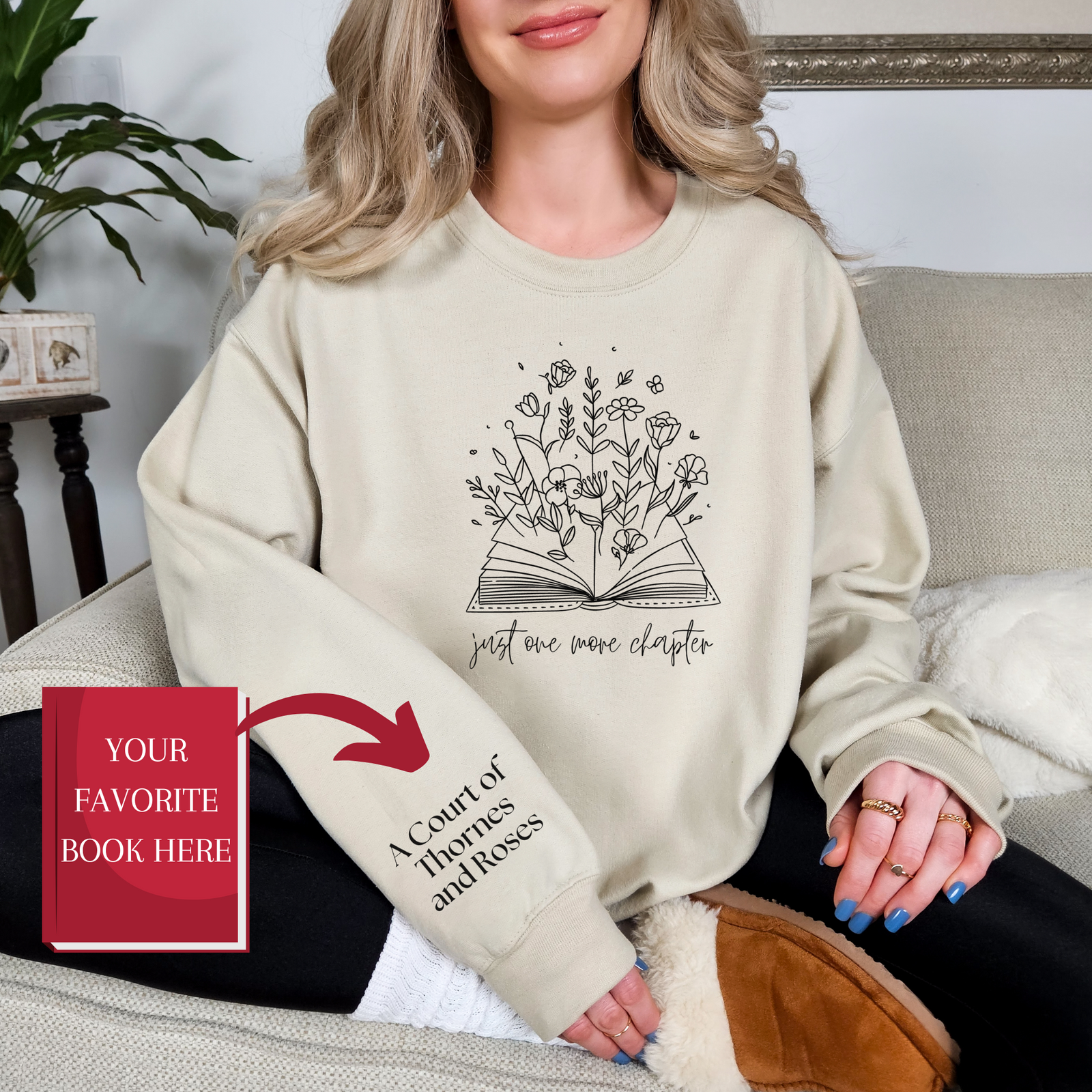 Personalized Bookish Sweatshirt, Just One More Chapter, Custom Book Title Sweatshirt, Reader Shirt, Book Lover, Bookworm, Bookish Sweater