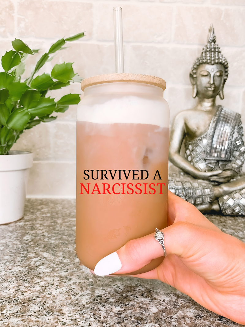Survived a Narcissist Glass Mug, Funny Divorce Gift for Her, Divorce Party Tumbler, Narcissist Abuse Travel Mug, Breakup Gift for Women