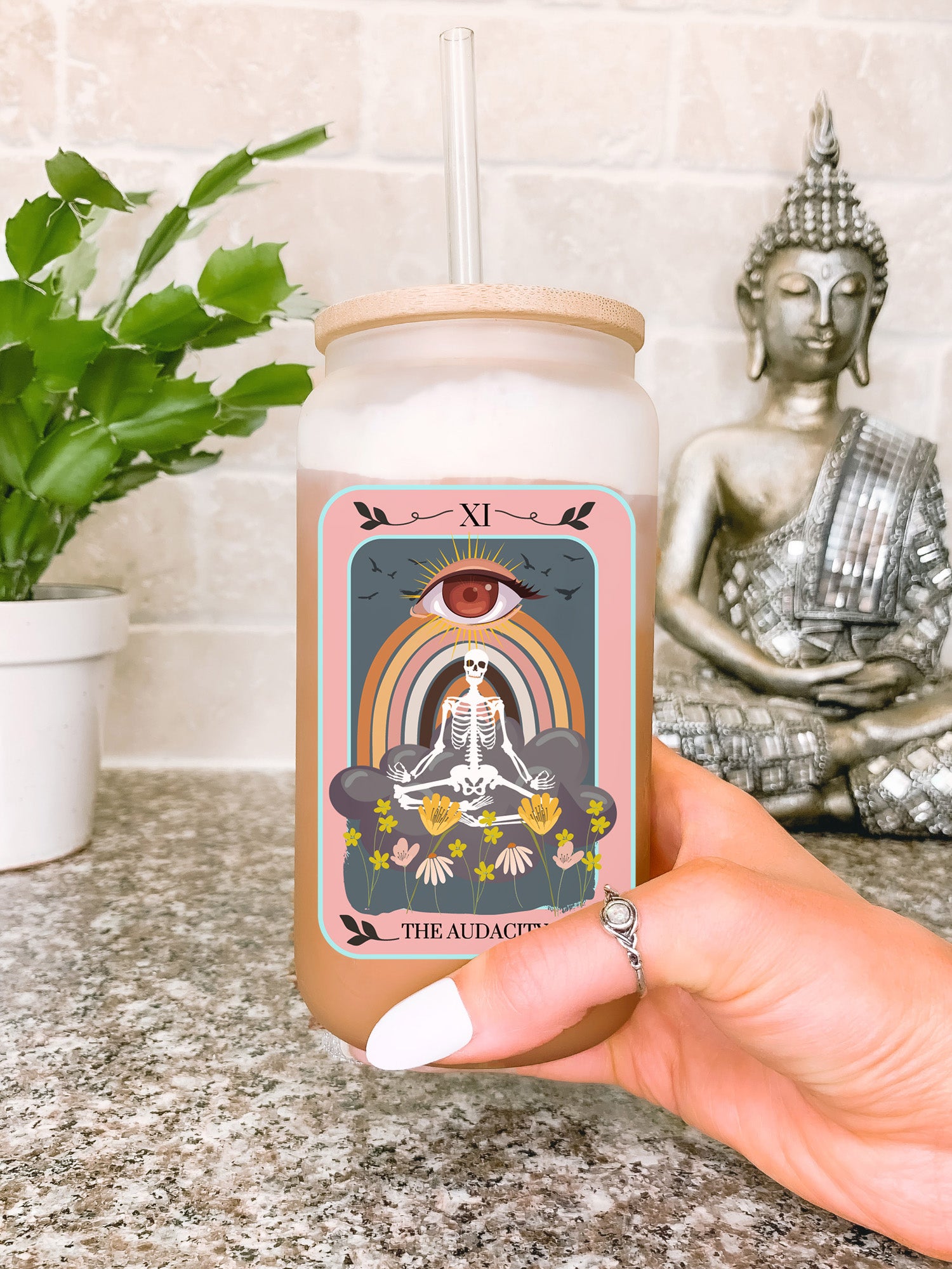 The Audacity Tarot Card Glass Mug Tumbler,  Witchy Tarot Card Mug, Birthday Gift for Best Friend, The Pine Torch Coffee Mug