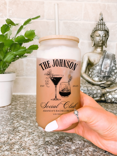 Luxury Bachelorette Glass Mug, Charleston Bachelorette Tumbler, Custom Name Bridal Shower Party Travel Mug, Social Cocktail Club, Bridal Party Gifts, Wedding