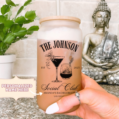 Luxury Bachelorette Glass Mug, Charleston Bachelorette Tumbler, Custom Name Bridal Shower Party Travel Mug, Social Cocktail Club, Bridal Party Gifts, Wedding