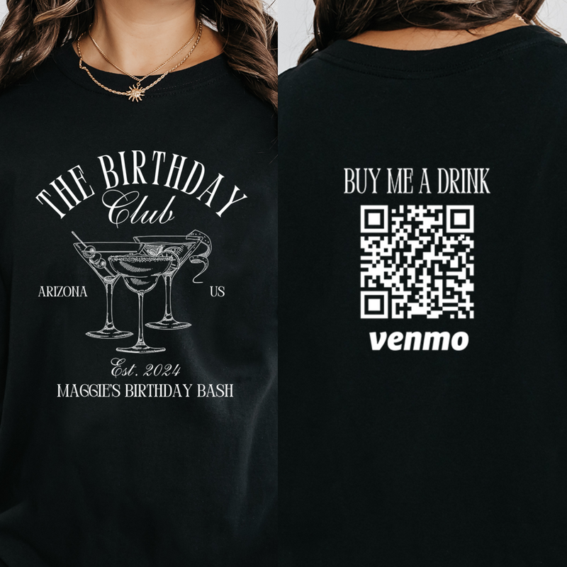 Personalized Birthday Shirt, The Birthday Club Custom Venmo Code Shirts Buy Me A Drink, Birthday Crew T Shirts, Birthday Trip Shirts