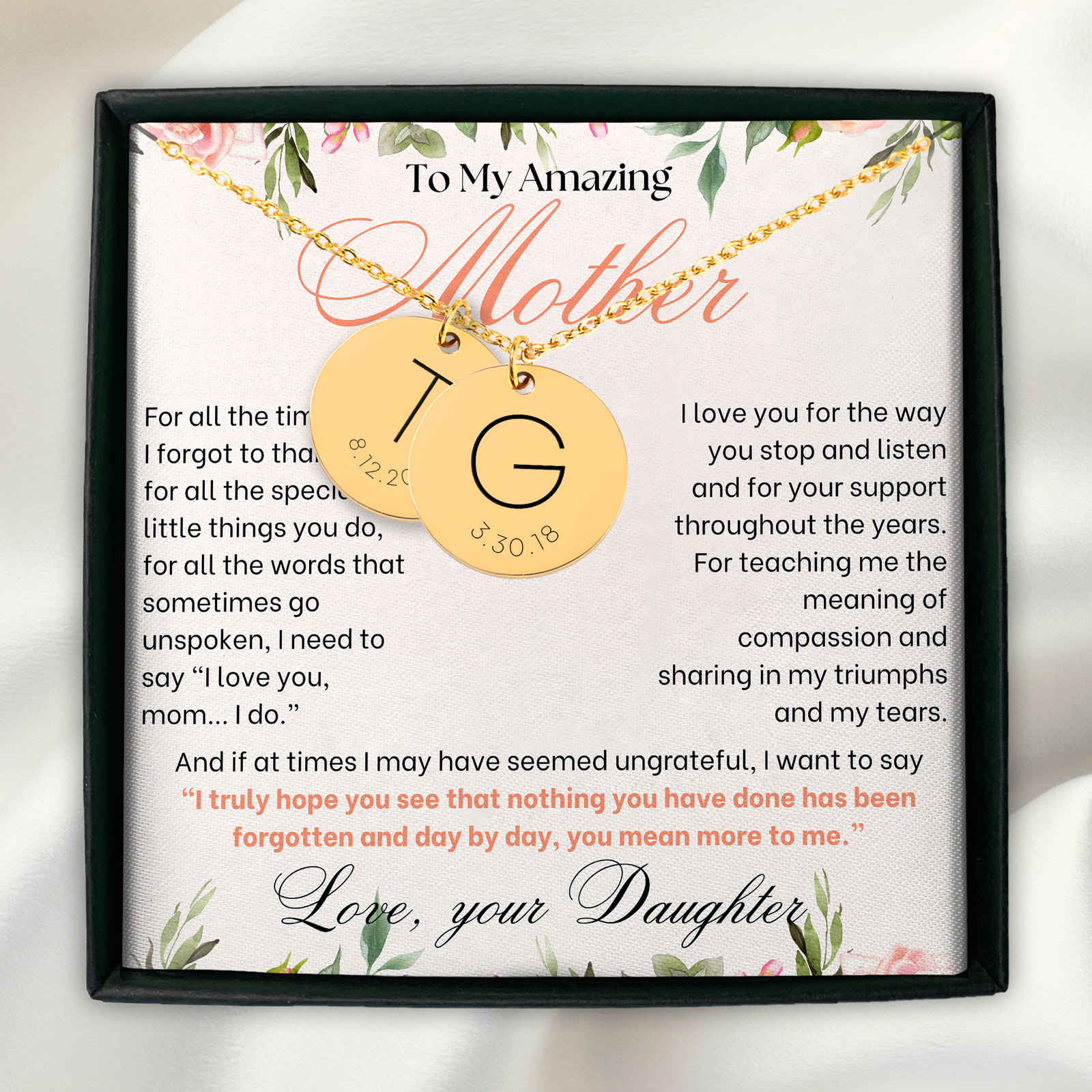 Personalized Initial Birthdate Coin Necklace, Custom Initials Date Necklace, Gift for New Mom, Mothers Day Gift for Mom, Grandma Necklace