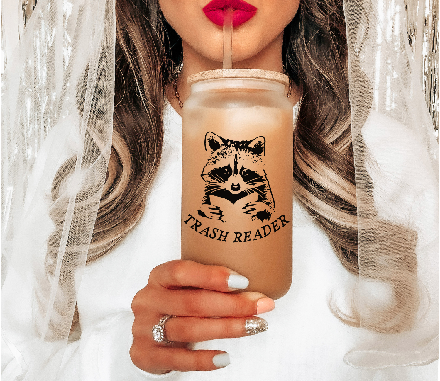 Smut Reader Glass Mug, 16 oz Clear Tumbler, Bookish Raccoon Mug, Trash Reader, Romance Goblincore Fan, Book Lover, Smutty Books Fan Mug