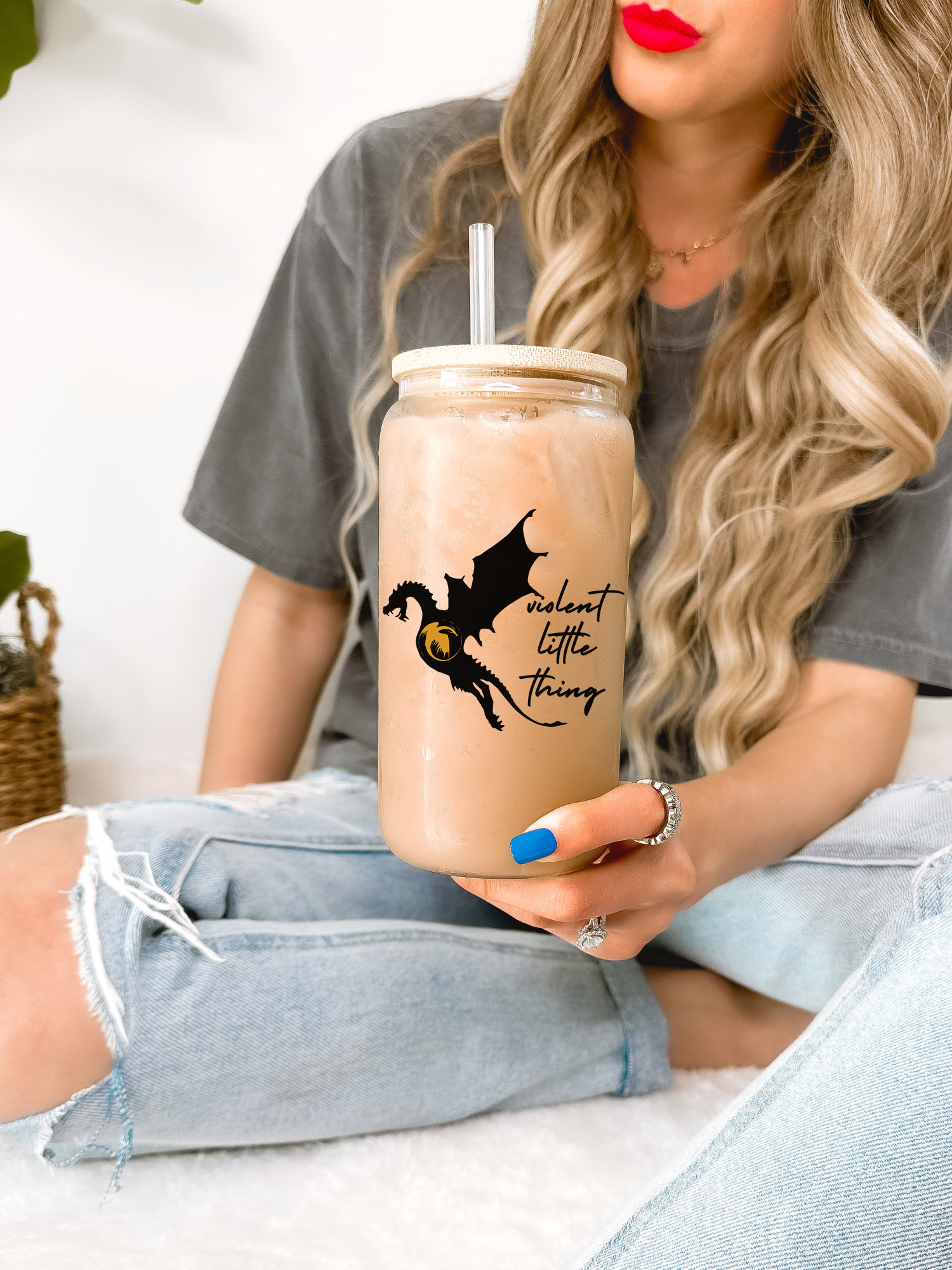 Custom Giant Violent Little Thing 16 oz Glass Mug, Dark Academia Tumbler, Fantasy Bookish Gift For Her, Reader Gift Ideas, Birthday Gift for Book Lovers
