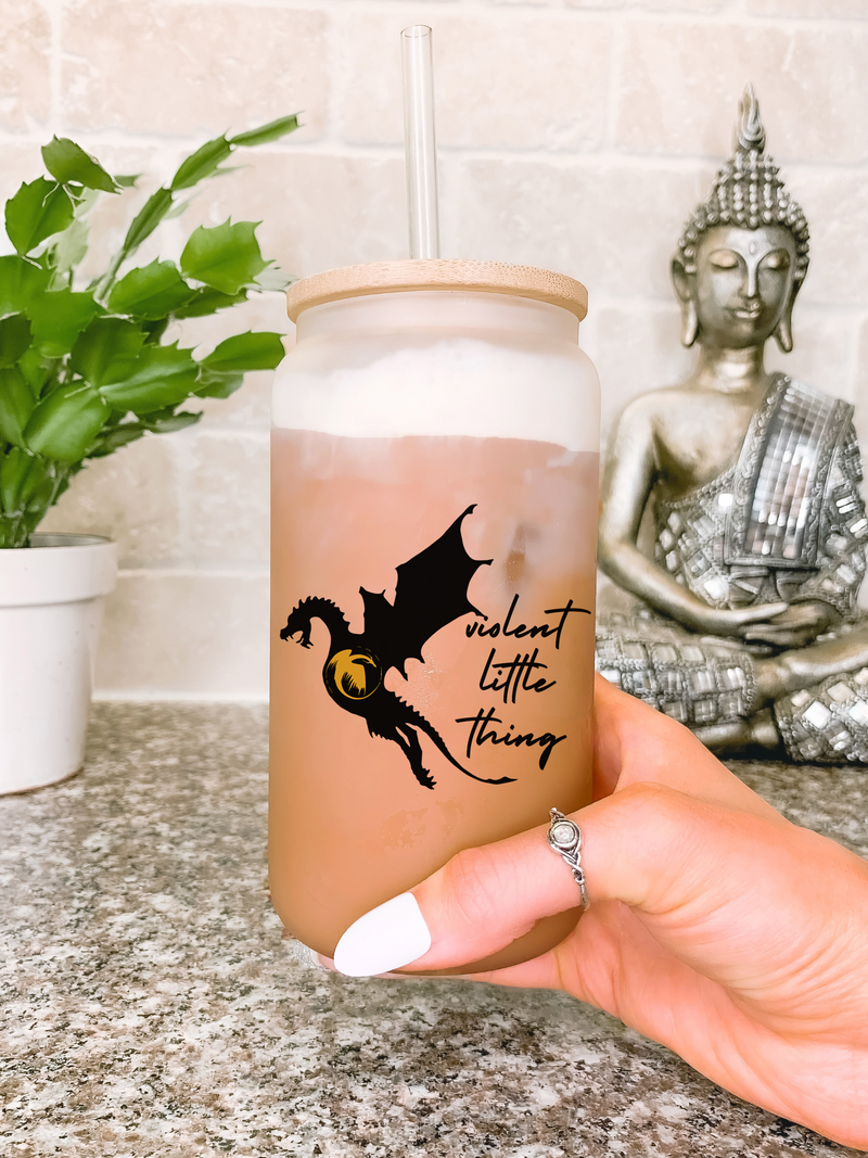 Custom Giant Violent Little Thing 16 oz Glass Mug, Dark Academia Tumbler, Fantasy Bookish Gift For Her, Reader Gift Ideas, Birthday Gift for Book Lovers
