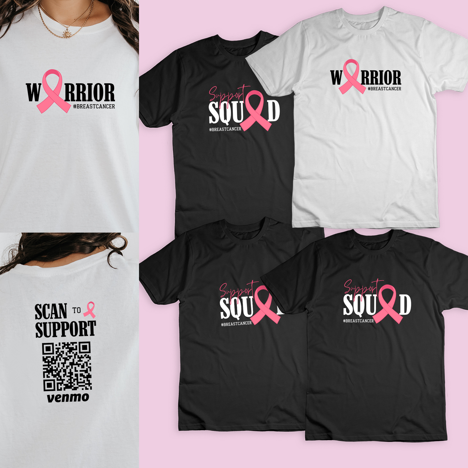 Personalized Breast Cancer Support Squad Warrior Group Shirt, Custom Venmo Code Support Fund Shirts, Cancer Fighter Motivational Shirts